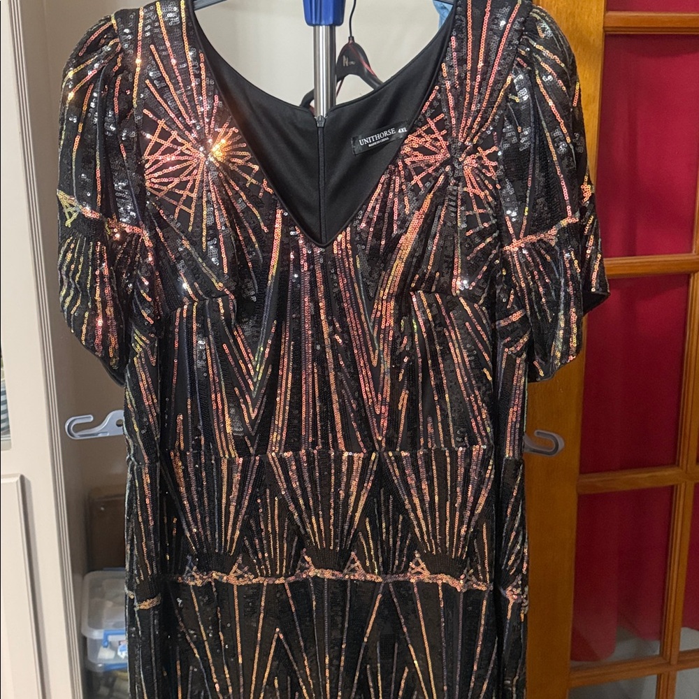 Black and Gold Sequin Dress